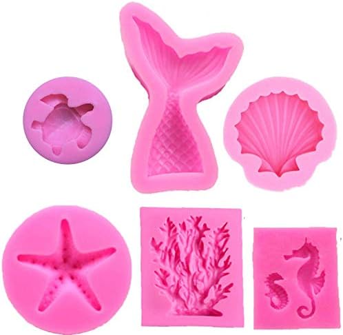 Marine Theme Fondant Silicone Mold Mermaid Tail Mold Seashell Mold Starfish Mold Seahorse Mold Sea Turtle Chocolate Candy Molds For Mermaid Theme Party Cake Decoration