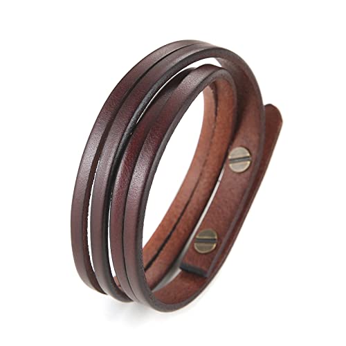 HZMAN 8.0 Inch Mens Handmade Leather Cuff Bracelet Steampunk Style leather wrap Wristband for Women Genuine Leather Bracelet