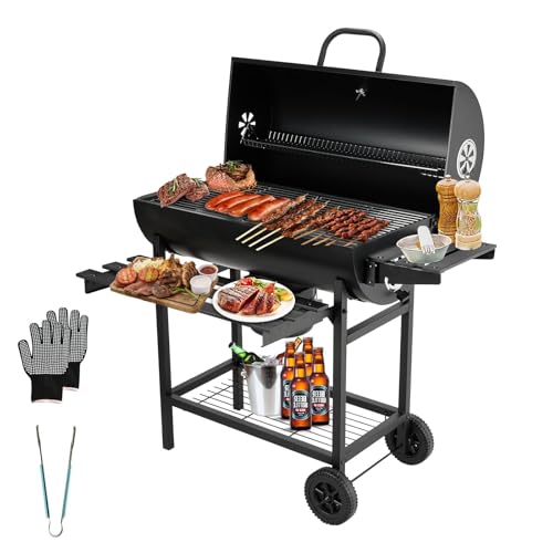 TEENO Charcoal Barbecue with XXL Cooking Grill, Anti-Burning Gloves, Thermometer, Ash Drawer, Adjustable Vent, Large Barbecue (Basic)
