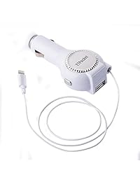 Sin enredos iluminación Cable retráctil vehículo cargador de coche con puerto usb para Apple iPhone 6 Plus iPhone 5 5 C 5S iPad Air 2 iPod Touch 5, Blanco