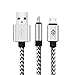 Micro USB Cable,[2-Pack] 3''ft/1m Premium Durable Nylon Braided Tangle-free High Speed Data Sync Charger cord with Aluminum Heads for Android Samsung HTC Motorola LG Sony Blackberry and More (silver)