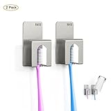 WARMTHOU Toothbrush Holder Wall Mounted Bathroom Stainless Steel Toothbrush Gargle Cup Holder Hygienic Organizer with Self-Adhesive(Pack of 2)