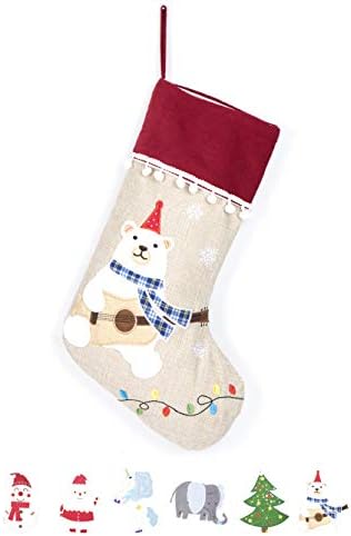 Beyond Your Thoughts New Christmas Stocking (Extra Large) Embroidered Linen Christmas Ornament For Family Decorations (17.5 Inch) Bear
