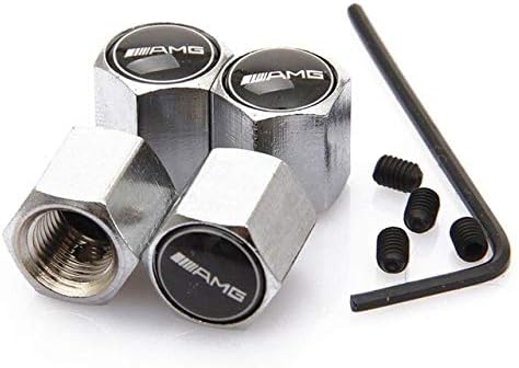 FIOLTY 4 x Car Styling Anti-theft Aluminium Alloy Wheel Tire Valve Stems Caps Car Wheel Tyre Tire Stem Air Valve Caps AMG Logo M Emblem : AMG