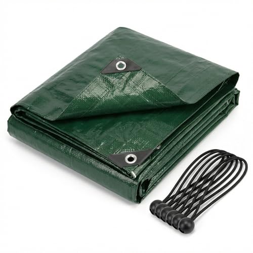 CoverUp! Tarpaulin 2 x 2 m - Green, 200g/m² - Tarpaulin Waterproof Heavy Duty - Cover for garden, furniture, pool, boat, outdoor, camping or as a ground sheet - Tarpaulin sheet with 10 bungee cords