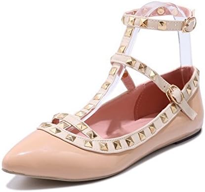 AdeeSu Womens Studded Metal Buckles Pointed-Toe Urethane Flats Shoes SLC03594