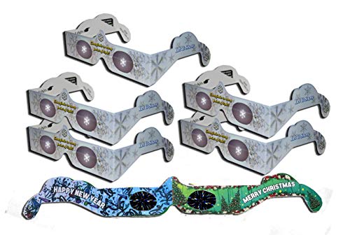 HolidayEyes(R) Snowflake Christmas Glasses 6 Pair Variety Pack – 5 Snowflake Glasses and 1 Christmas/New Years Fireworks Glasses -All Folded, Ready to wear