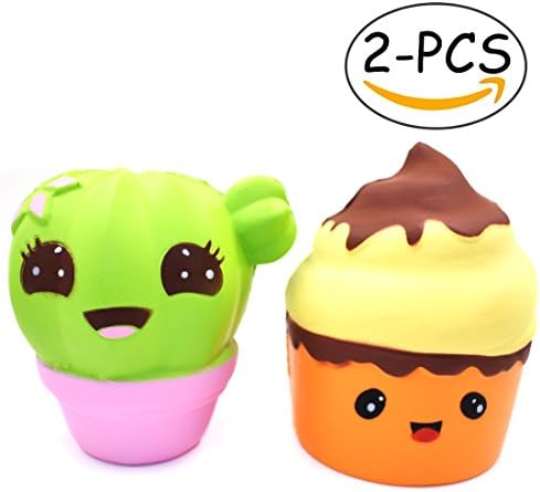 Ldiudiu Slow Rising Squeeze Toy Super Soft Pressure Relief Kids Toys Cream Scented Toys Stress Relief Toys Decorative Props(Cactus+Puff)-2 PCS