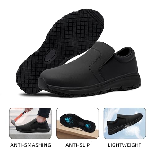 ZIGSAM Kitchen Safety Shoes Men Women Non-Slip Safety Trainers Steel Toe Cap Chef's Comfort Lightweight Work Shoes
