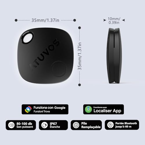 ATUVOS Air Tag Pro Smart Tag Tracker for Android & iOS, Dual System Bluetooth Locator Works with Google Functions Find or Apple Where is APP, for Luggage, Bags.Replaceable Battery, 4 Pieces Black
