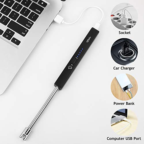 USB Arc Lighter for Candle Rechargeable - Windproof Long Arc Rechargeable Lighter 360 Flexible Neck with LED Lights Battery Display, Kitchen Household Camping BBQ Firework (Black) - Thumbnail 2