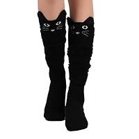 Kshion 1Pair Women Cat Catoon Socks Long Socks Over Knee High Sock (Black)