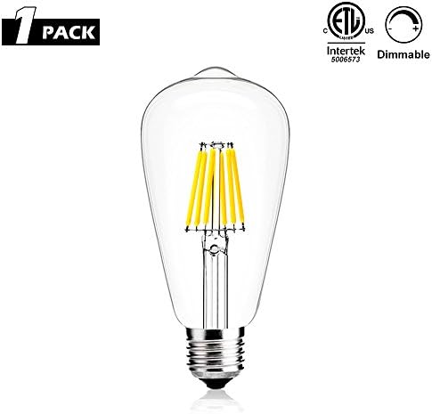 Create Bright ST64 Dimmable Edison Style Vintage LED Filament Light Bulb,6W(60W Incandescent Equivalent), E26 Medium Base Lamp,520lm,6400K Daylight,360°Beam Angle,ETL Listed,Pack of 1