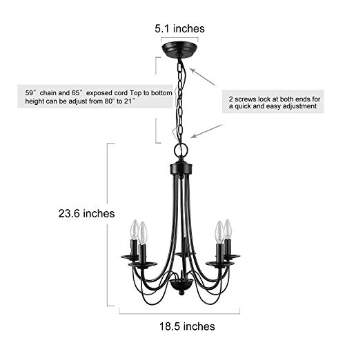 image for LALUZ 2-Layer Chandeliers, 5-Light, Black Candle Chandelier for Dining