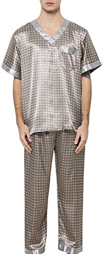 Mens Comfy Satin Pajama Set Sleep Top &amp; Bottoms Size M