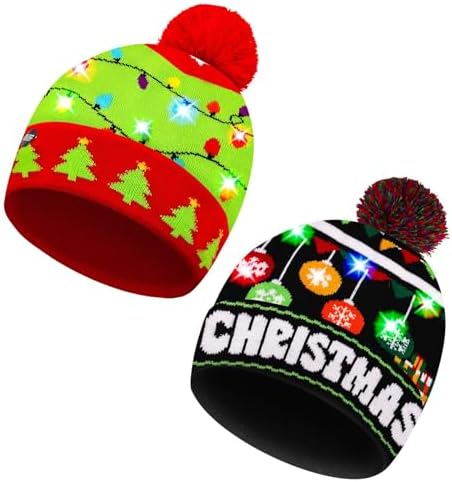 Unisex Ugly Led Novelty Colorful Light-up Stylish Knitted Sweater Christmas Hat RAISEVERN Unisex Ugly LED Christmas Hat Novelty Trinidad and  main image 2