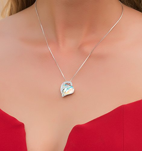 Leafael [Presented by Miss New York] Infinity Love White Opal Color Heart Pendant Necklace, Silver-Tone, 17"+2",Nickel/Lead/Allergy Free, Luxury Gift Box