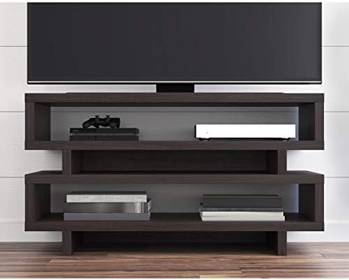 HnG Open TV Stand up to 55'' and 135lbs, Modern Cabinet for Television Accessories Console Games Books Speakers, Living Room Furniture, Espresso Brown Finish