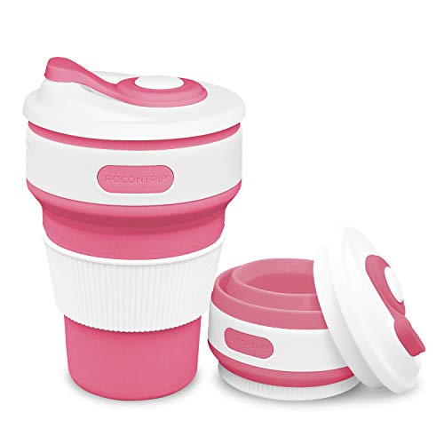 ROCONTRIP Silicone Collapsible Cup Convenient Travel Coffee Mug Lightweight Food Grade Silicone & PP BPA Free for Camping Hiking Outdoor Commuters (Cherry Red)