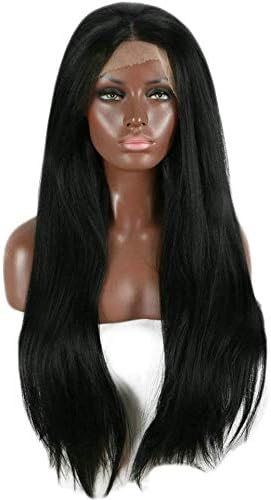 Long 1B# Black Straight Heat Resistant Fiber Wigs For Women Fully Replacement Synthetic Lace Front Wigs for Cosplay/Holiday/Party