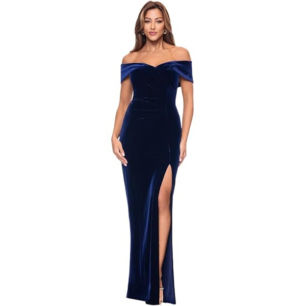 スーツ・フォーマル・ドレス acka velour long dress Amazon.com: Xscape Women's Off-The-Shoulder Velvet Long