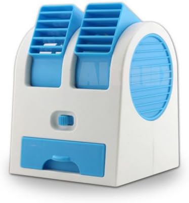 EE Mini Small Fan Cooling Portable Desktop Dual Bladeless Blue Air Conditioner USB NEW