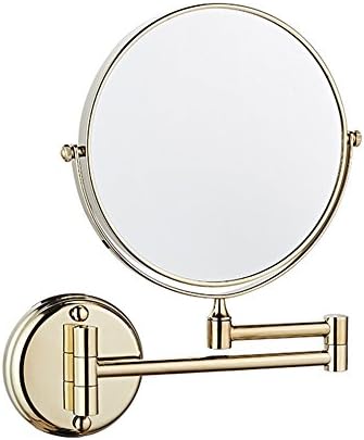 Brisk- 6-inch \ 8-inch Bathroom Mirror, Wall-mounted, Folding, Double-sided, Magnifying Shaving Mirror (Color : Titanium gold, Size : 8 inch)