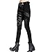 Minibee Women's Patchwork Leather Personalized Trousers Punk Style Black L