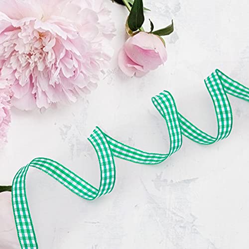 VGoodall Grass Green Gingham Ribbon, 3/8 x 50Yd Picnic Craft Ribbon Grass Green Ribbons for Hair Accessories Craft and Christmas Gift Wrapping