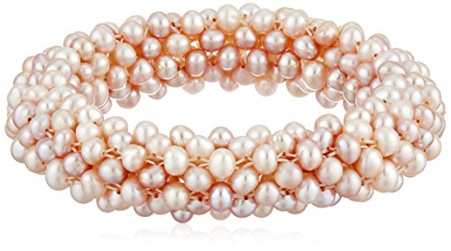 Amazon Collection4-4.5mm Freshwater Cultured High Luster Pearl Snow-Ball Stretch Bracelet, 7"