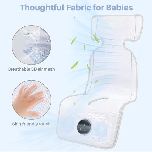 Sendowtek Summer Baby Car Mat, Universal Pushchair Pad with Adjustable Fan, Breathable Cover for Outdoor Indoor Cot Car Seat