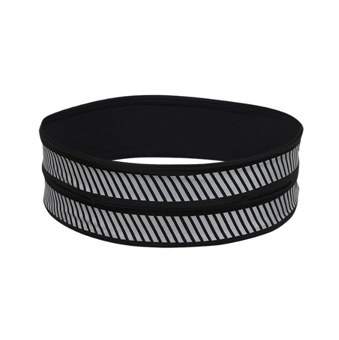 Reflective Running Belt for Men & Women - Day & Night Safety Reflective, Holds Phone, Large Zip Pocket, 2 Open Pockets, Durable Polyester, No Buckle (4, Black, Small)