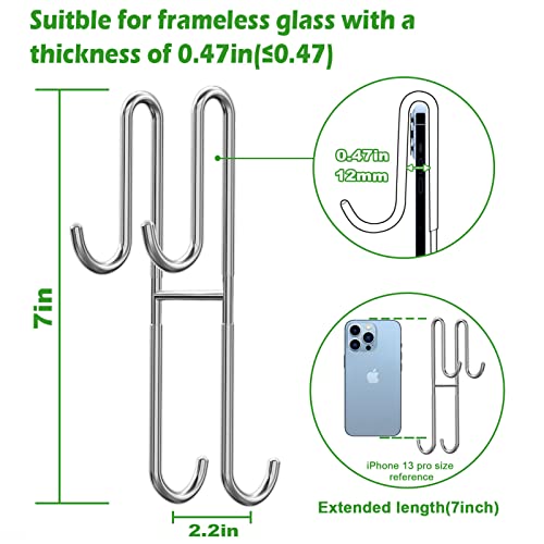 Shower Door Hooks, 2 Pack Double Towel Hooks for Bathroom Frameless