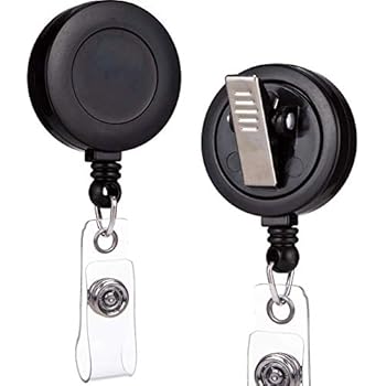 OFES - 2 Pack - Retractable ID Name Badge Holder Reels with Swivel Alligator Clip (Black)