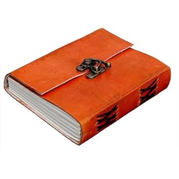Tuzech Handmade Leather Diary Leather Journal Notebook for Office/Home/Craft/Art Use with Lock (Orange)(4X6 inches)