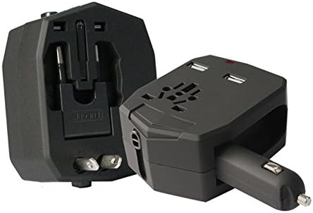 Multi-function Traver Adapter, International Universal World Wide Charger Plug(US/EU/UK/AU) with 2.5A Dual USB Charging Ports and Car Charger (Black)
