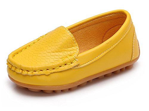 E-FAK Toddler Boys Girls Soft Synthetic Leather Loafers Slip On Boat Dress Shoes Flat (Toddler/Little Kid/Big Kid)(9 M US Toddler,Yellow)