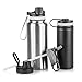 Set of 2 Vacuum Insulated Water Bottles Stainless Steel | Extra Bottle Straws and Lids | Stainless Steel Water Bottle 32 oz 20 oz Set | BPA Free Waterbottle compare to hydro flask