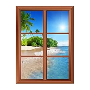 Wall26 Removable Wall Sticker/Wall Mural - Palm Tree and Tropical Beach - Creative Window View Vinyl Sticker - 24"x32"