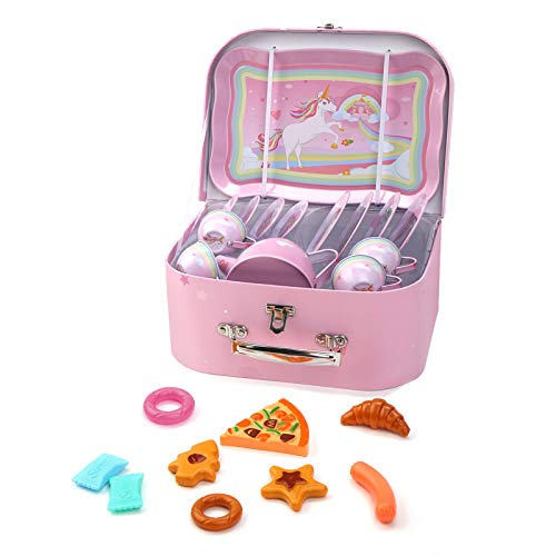 BEIAOSU Zin Teeservice Set Teeset mit Koffer für Kinder Kaffeeservice Kinderküche Rollenspiele Geschirr aus Zinn 24… – Bild 6