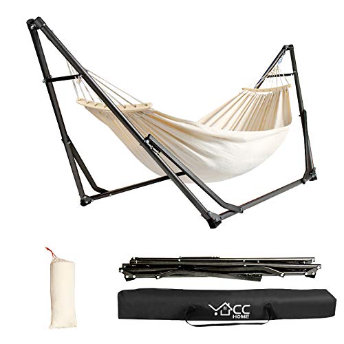 CCLIFE Hängematte mit Gestell klappbar für Outdoor Tragetasche Tragbar Indoor Garten, Color:Mit Gestell. Beige