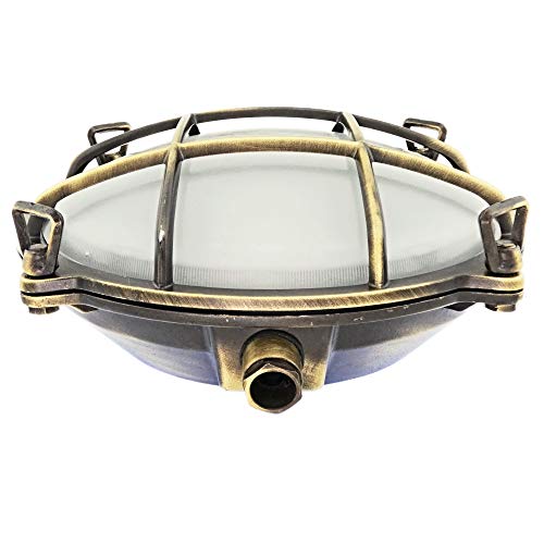 Brootzo Rota Plafondlamp van messin een vintage retro scheepslamp voor wand muur huem, buitenlamp LED (Antiek brons) - Afbeelding 6