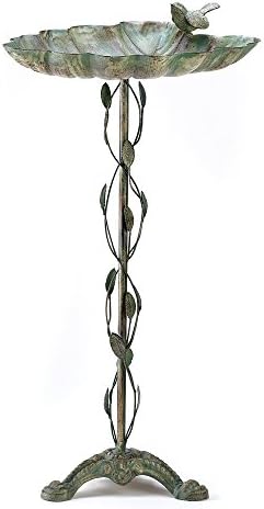 Bird Bath, Antique Iron Verdigris Decorative Rustic Bird Bath with Stand