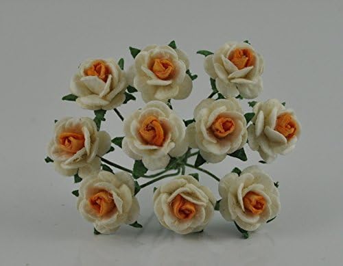 100 White &amp; Orange Rose Mulberry Paper Flower Scrapbook Wedding Craft size 1 cm. Wedding Card Craft Scrapbook Rose Scrapbook Craft Wedding NO 166