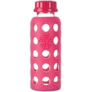 Lifefactory 9-Ounce BPA-Free Glass Baby Bottle with Flat Cap and Protective Silicone Sleeve, Raspberry