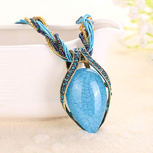 Challyhope Fashion Retro Bohemian Turquoise Stone Pendant Collar Statement Chunky Necklaces Rhinestone Gem Jewelry for Women Beach Hawaii (Blue) - Thumbnail 2