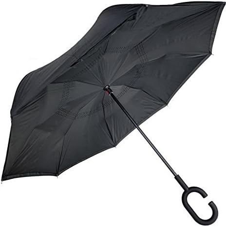 Outwestfitters Large Inverted Double Layer Reverse Folding Umbrella - Windproof, UV Protection, Self-Standing with No-Drip Reverse Open/Close Technology and C-Shape Hands-Free Handle for Car Rain Sun