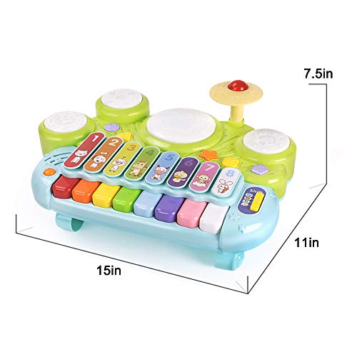 MzekiR Toy Musical Instruments for Toddlers - 3 in 1 Kids Piano Keyboard Xylophone Drum Set