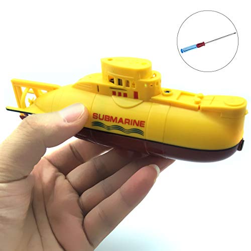 EUDAX Mini RC Water Boat Toy Remote Control Boat Plastic Model Submarine Ship Electric Toy Waterproof Diving in Water indoor Toys for fish tank pools Kids Gift (Yellow)