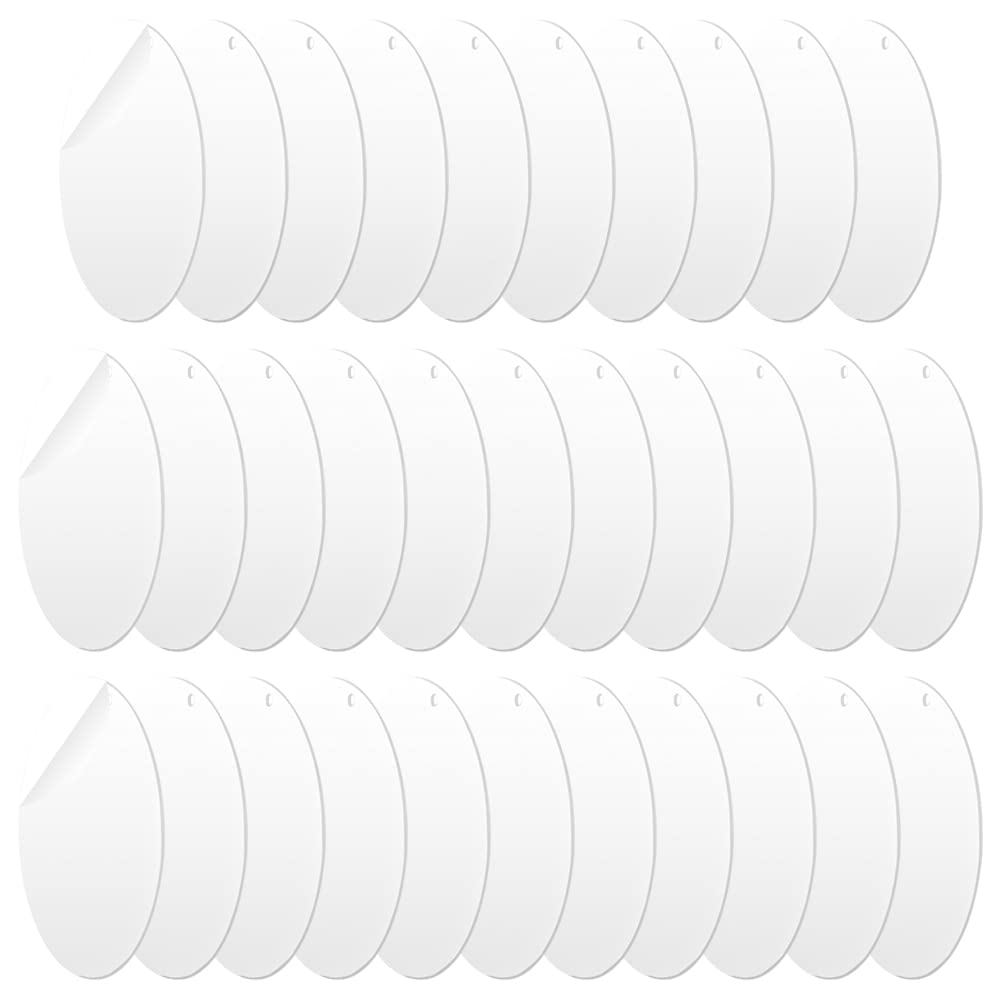 QZDAFFIC 32PCS Acrylic Keychain Blanks, Clear Discs Ornaments 3 Inches Round Acrylic Keyring Blanks with Hole for Picture Frame Painting DIY Festival Decor